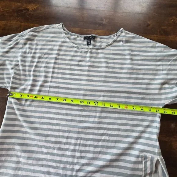 Tribal Blue White Striped Dolman Sleeve Top Cotton Oversized Side Slit Small - Picture 6 of 8